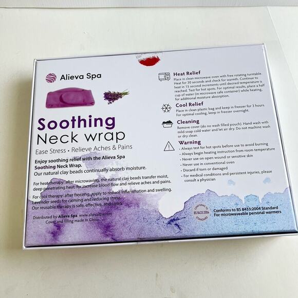 Alieva Spa Soothing Neck Wrap Hot/Cold Therapy Microwaveable Lavender Unsealed - Picture 3 of 5